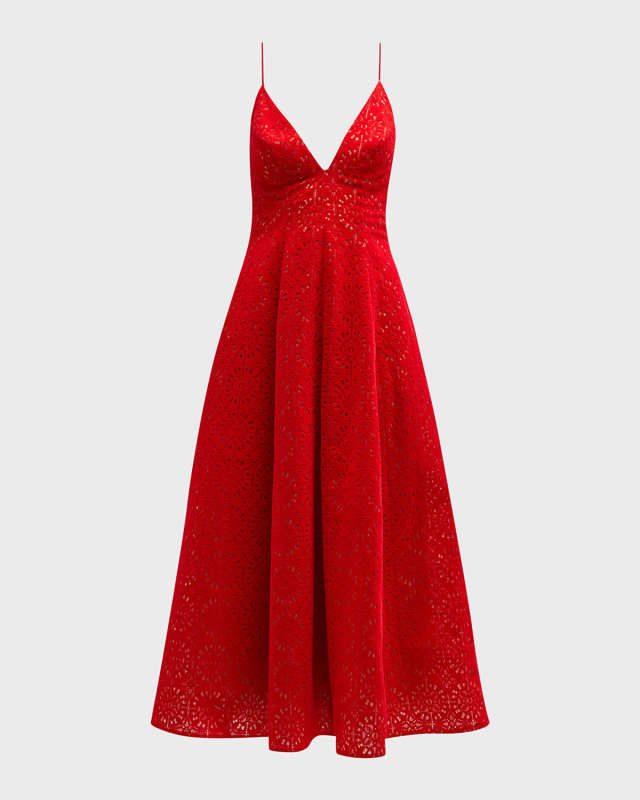 Eyelet Embroidered Midi Dress with Pockets